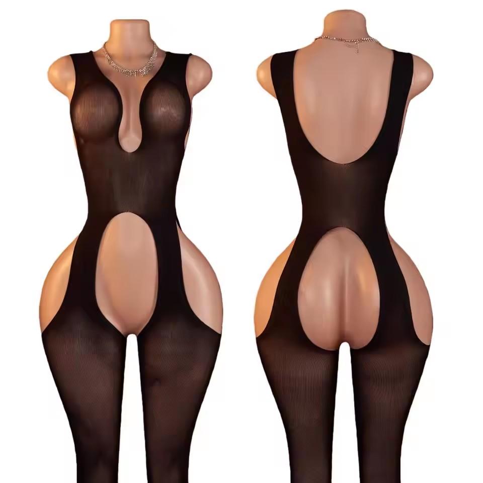 Body Calze a Rete Sexy per Adulti Catsuit da Donna Trasparenti con Cavallo Aperto Body Abbigliamento Rete Trasparente Lingerie Hot Erotica