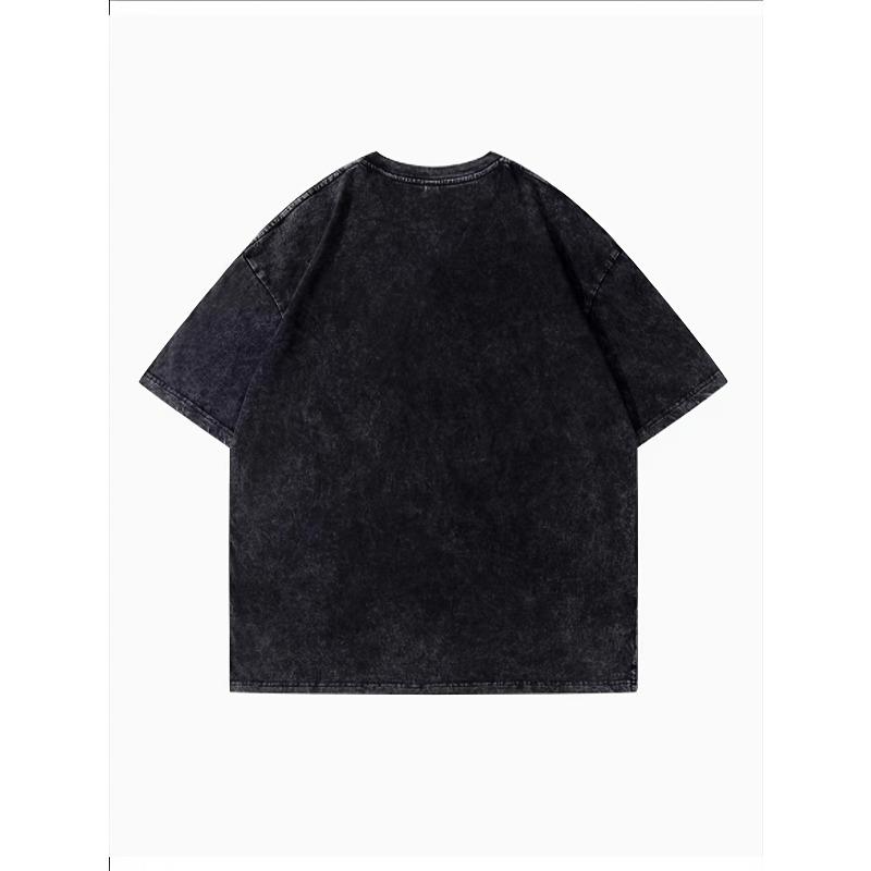 Washed T-Shirt - Thick Crew Neck Short Sleeve Loose Fit Streetwear Top with  Print Suitable for Spring Summer Casual Wear