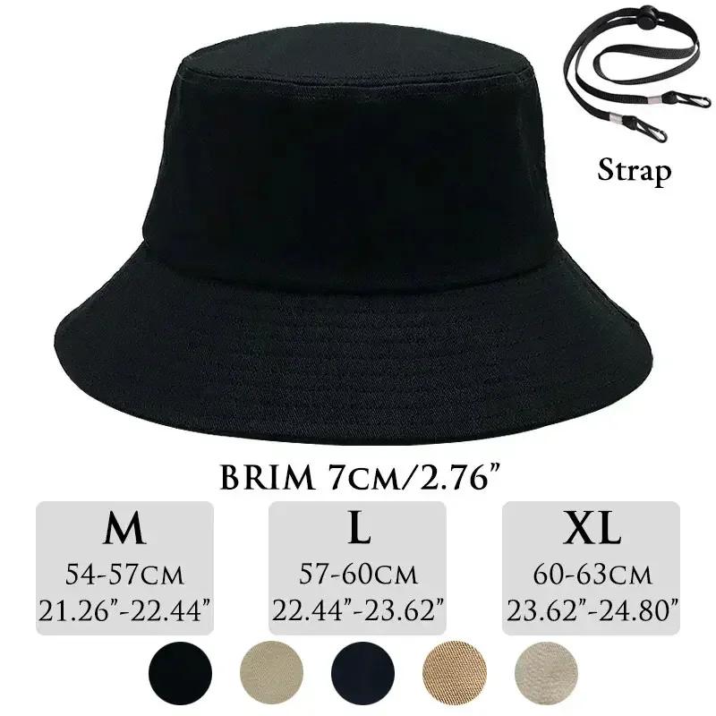 Big Head Bucket Hat 60-63cm Large Size Men Chin Strap UPF50+ Cotton Summer Sun Hat Windproof Fishing Outdoor Cap Women 54-57cm