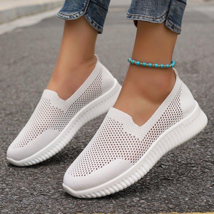 Lässige atmungsaktive Damen-Meshschuhe in Übergröße, Herbstneuheit, bequeme Damen-Flachsohlenschuhe mit weicher Sohle, Flyknit-Schuhe
