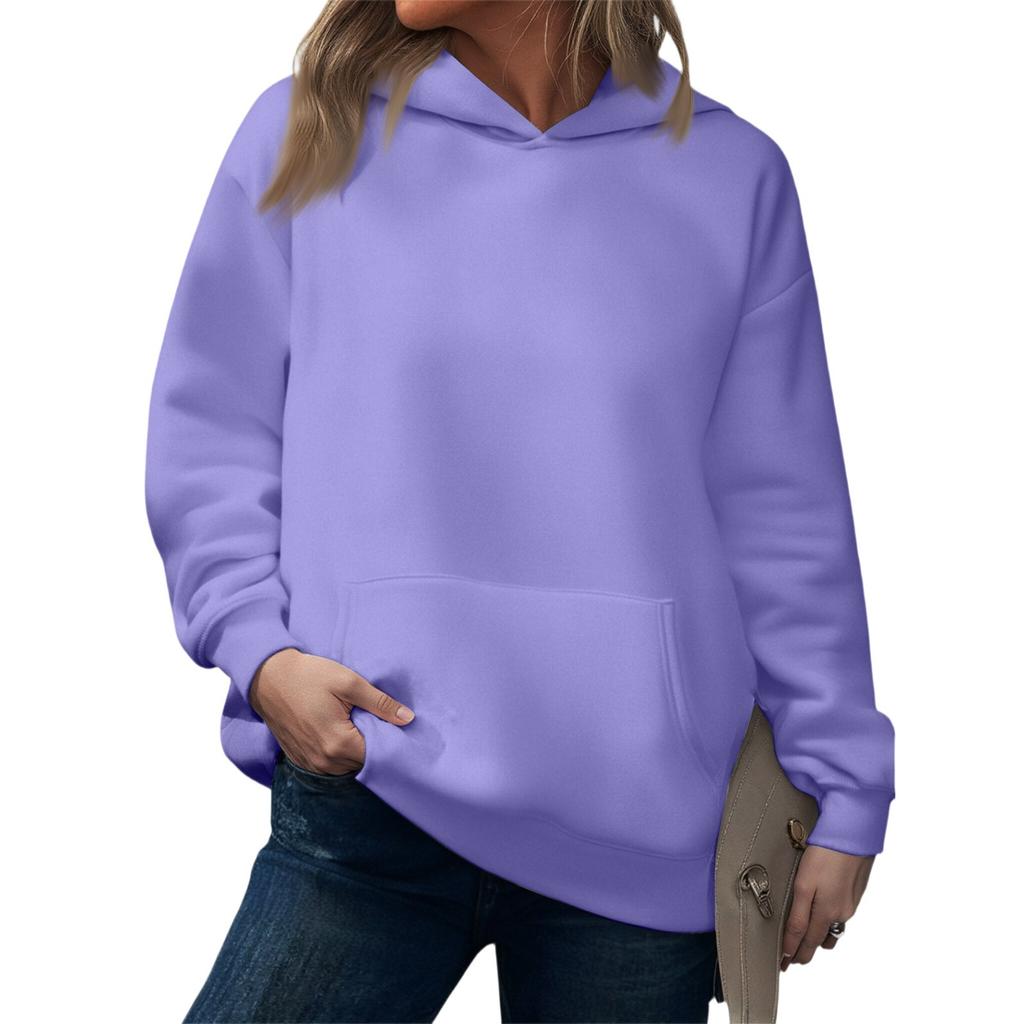 Fashionable Women's Hooded Sweatshirt Casual Pocket Top Loose Pullover