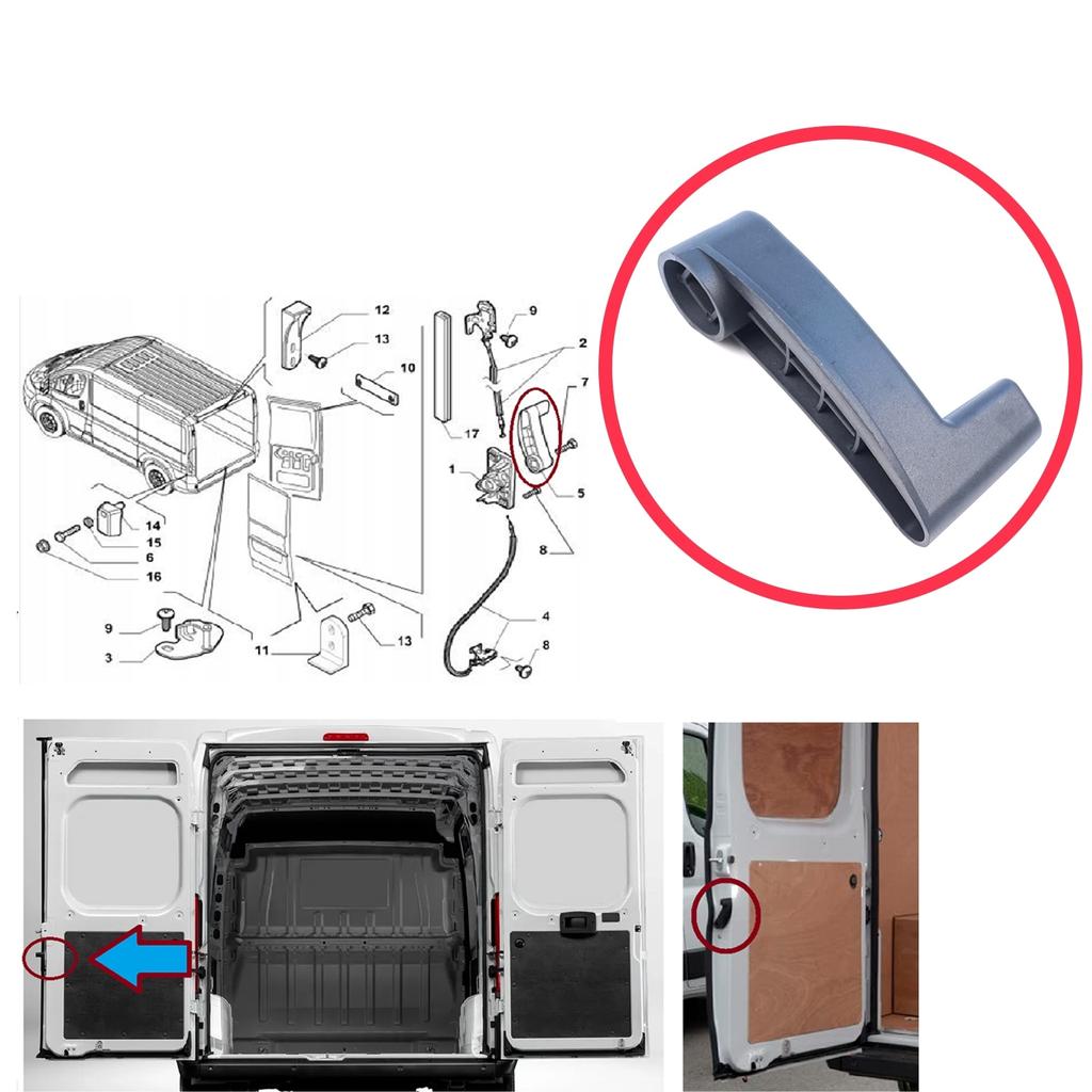 V1BDP1651 Rear Left Trunk Tailgate Door Inner Opener Handle For Ram Promaster 2014- Opel Movano 2021– Iveco Daily 2006- Toyota Proace Max 53282489