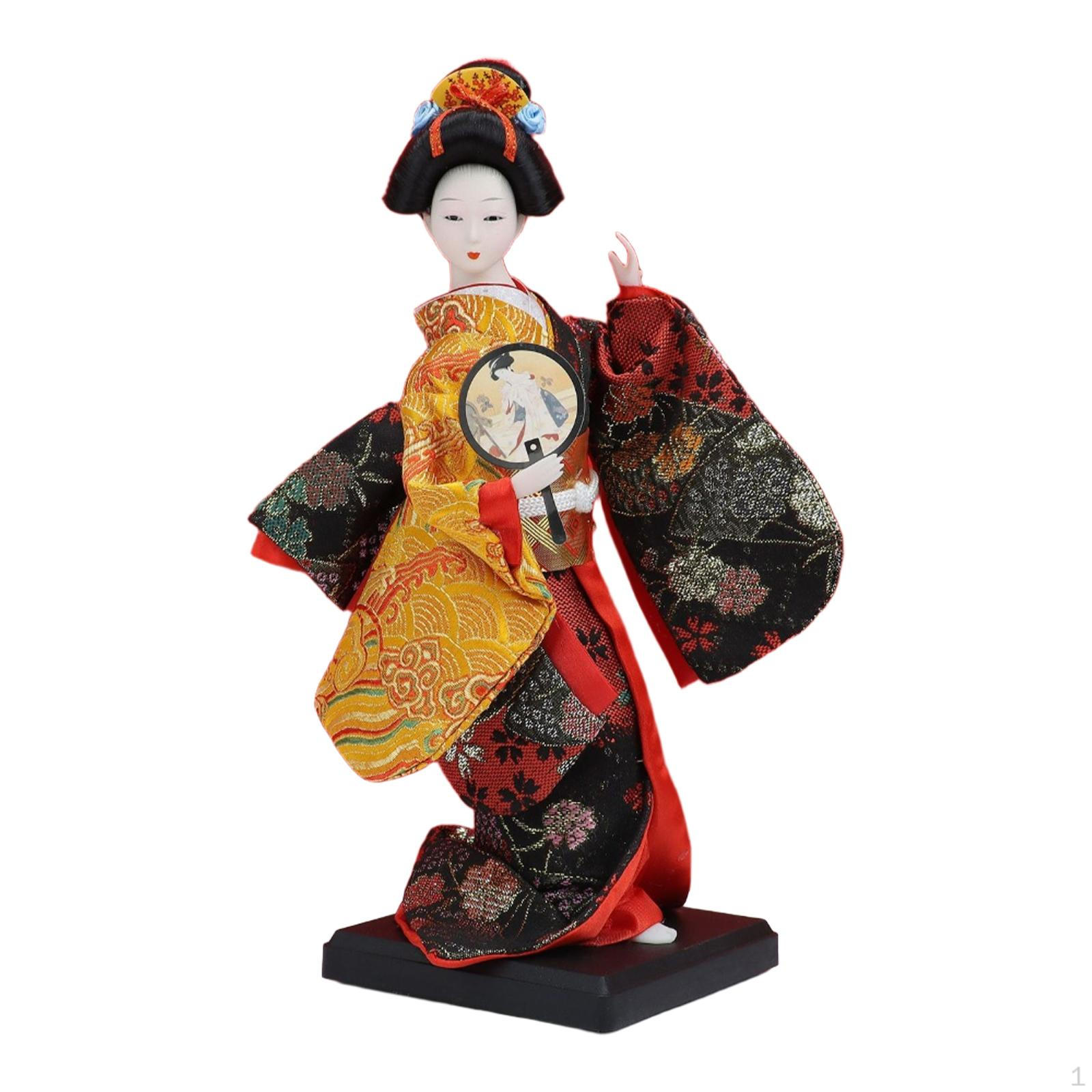 

23cm Ethnic Japanese Geisha Doll Collectible Figurine, Vintage Kimono Girl Statue for Table Style B