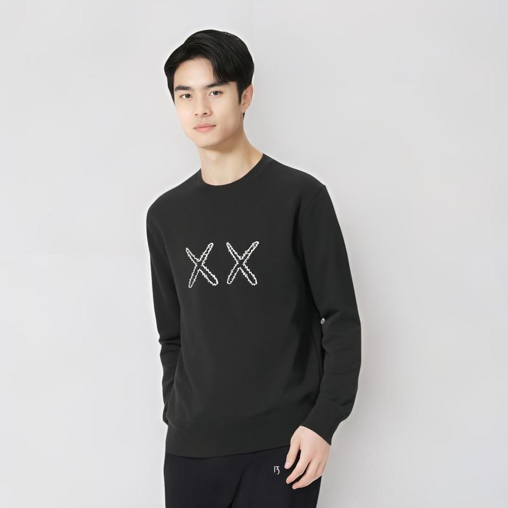 Uniqlo X Kaws Collaboration Round Neck Pullover Long Sleeve Sweatshirt Unisex sweatshirt Black 416115-09