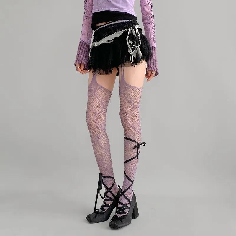 Women Sexy Love Heart Fishnet Stockings Sweet Girl Gothic Hollow Out Brown Black Pantyhose Y2K JK Cosplay Party Mesh Leggings
