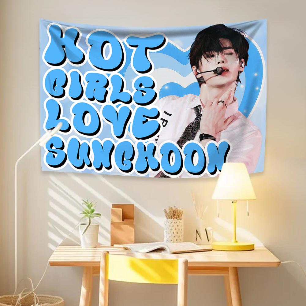 Sunghoon MultiSize Idol Tapestry Kpop Flag for Home Room Background Concert Banner Birthday Party Gift High Quality Flat Print