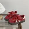 2024 Autumn Retro Red Leather Women's Round Toe Sneakers - Casual & Versatile.