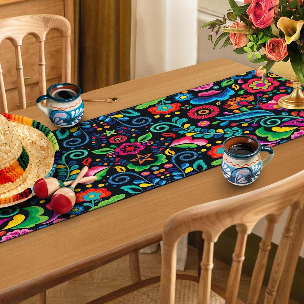 Mexican Day of The Dead Linen Table Runner Party Table Decor Reusable Kitchen Dining Table Runner Dia De Los Muertos Home Decor