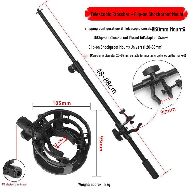 Telescopic Desktop Floor Stand with Adjustable Microphone & Phone Clip for Live Streaming