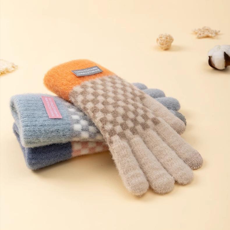 Winter Women's Warm Gloves Knitted Yarn Outdoor Sports Cycling Windproof Five Finger Touch Screen Gloves