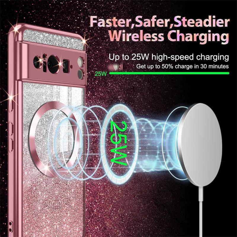Stylish Glitter Magsafe Case For Google 9 Pro XL Case Gradient Plating Soft Slim Cases For Google Pixel 9 XL 8A 8 Cover