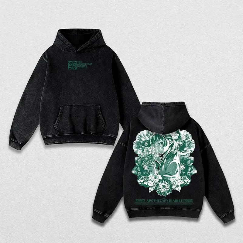 

Maomao Graphic Clothing Дневники Аптекаря Аниме Худи Мужские Женские Винтажные Стиранные Худи Хлопковый Свитшот Мужская Уличная Одежда S чёрный