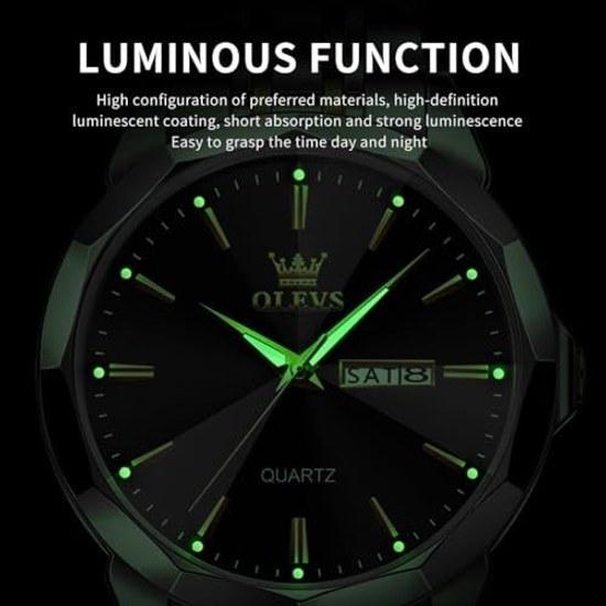 OLEVS mens watch diamond business dress analog quartz stainless steel waterproof luminous date two-tone luxury casual black One Piece