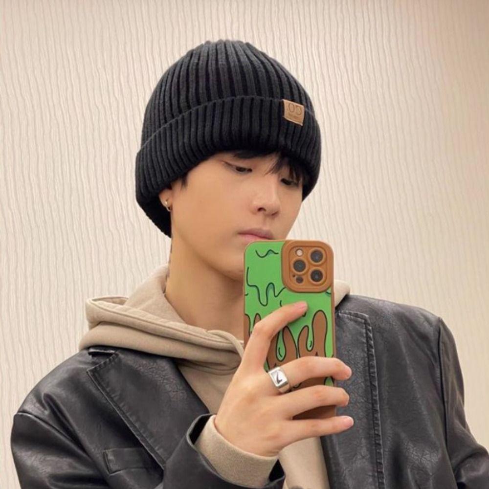Add Fur Lined Plush Knitted Hat Windproof Warm Beanie Cap Korean Winter Knitted Hats  Men Women