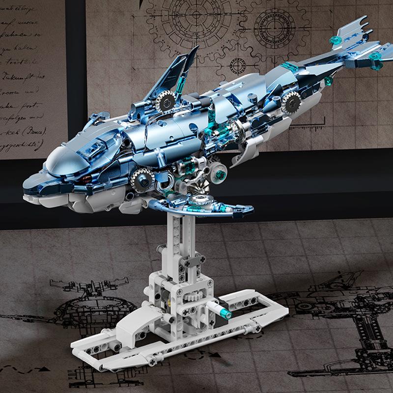MeiJi 13059 Tier-Modellbausteine: Mechanisches Wal, Hai, Dinosaurier, Papagei, Gottesanbeterin Steckbausatz Spielzeug