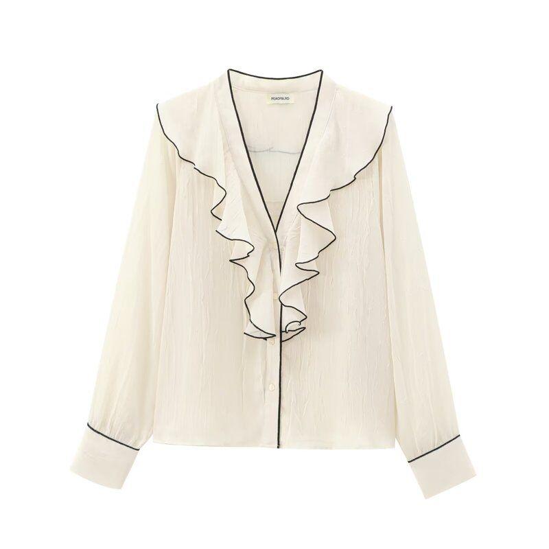 Fashion Style 2024 Autumn New Stylish Contrast Color Trim Laminated Decoration Shirt 3897068 712