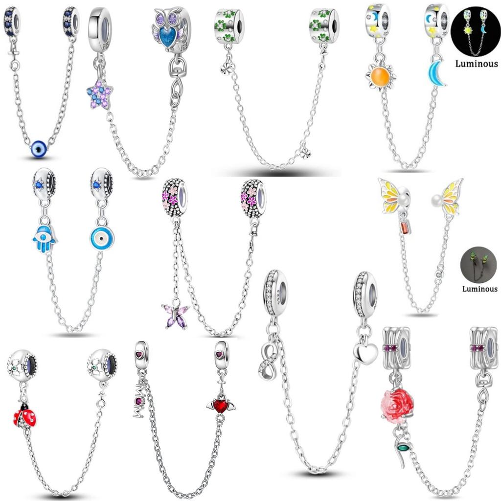 European Copper Original Rose Leaf Safety Chain Charm Beads Diy Gift Fit Original Pand Bracelet For Women