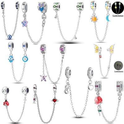 European Copper Genuine Rose Leaf Safety Chain Charms Bead DoItYourself Gifts Fits Genuine Pand Bracelets For Women