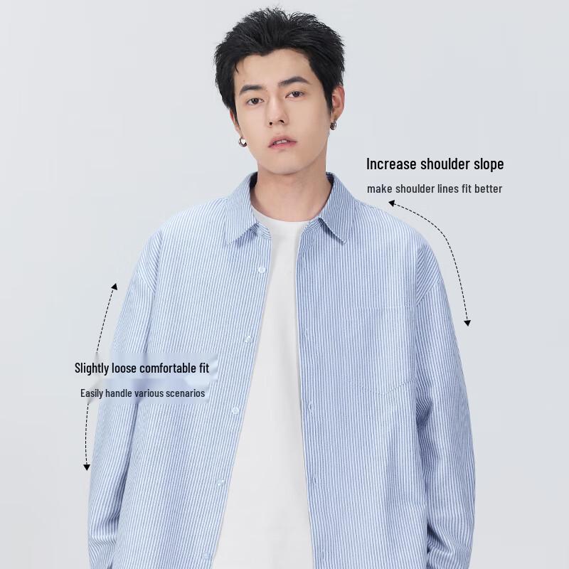 MINISO Men's Striped Casual Long Sleeve Shirt