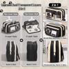 13 Layers Large Capacity Black Cat Pencil Case Clear Window Stationery Bag Cute School Birthday Gift