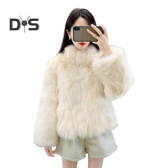 

Осень-зима, женский кардиган, пальто, пушистый плюшевый воротник-стойка, сохраняющий тепло, длинные рукава, утолщенный, короткий, однотонный, из искусственного меха XL бежевый