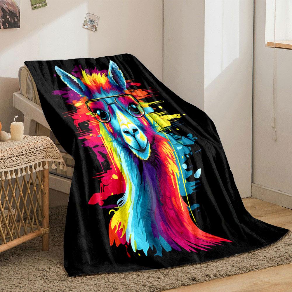 Colorful Llama with Sunglasses Print Blanket Soft and Cozy Perfect for the Living Room Bed Sofa or a Nap,gift