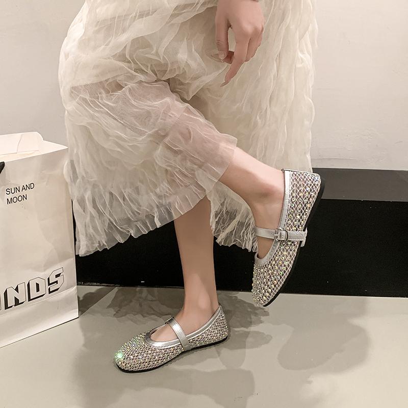 Fashion 2025 Mesh Breathable Rhinestone Fashion Versatile Women's New Fashion Style Belt Flat Soft Soled Mary Jane Shoes Womens Shoes