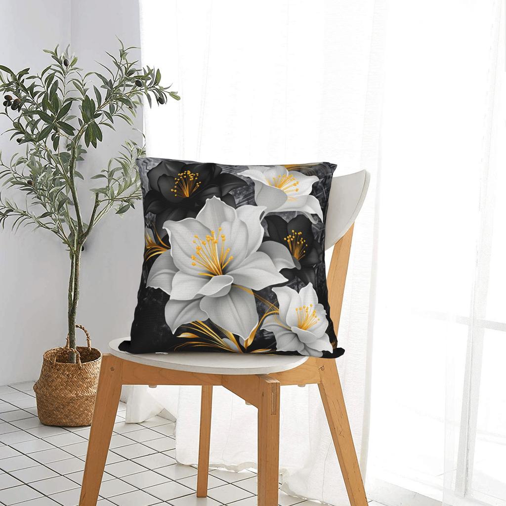 Black White Gold Flower Pillow Case Graphic Pillow Cover For Chair Sofa Home Decor Fashion Cushion Cover