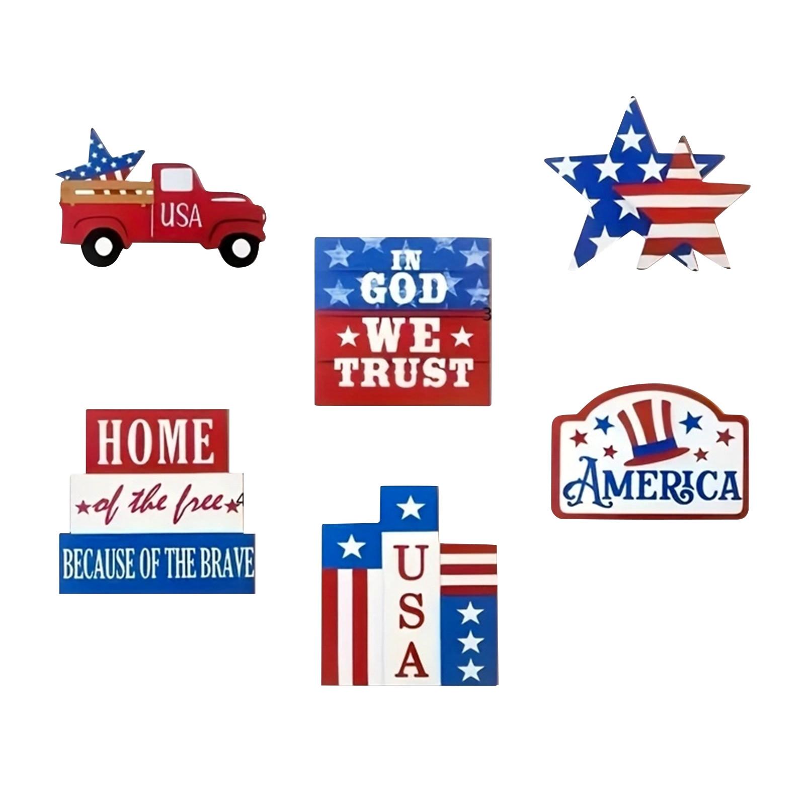 

6 шт патриотический День независимости многоярусный поднос декор, День памяти павших, старинный деревянный знак, домашний стол декор разноцветный