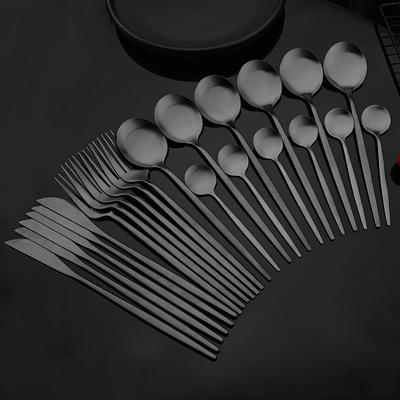 Set di stoviglie in acciaio inox nero opaco da 24 pezzi, posate, coltelli, forchette, cucchiai, set da cucina, set da pranzo, Dropshipping