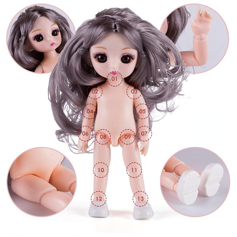 17CM Mini Bevegelig 13 Leddet Dukke Jenter Leketøy 3D Store øyne BJD Princess Full Drakter Kjoler Samling Barnedukkegave