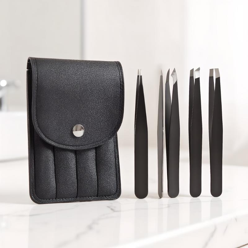 {MAX-66} 4 Pcs Colorful Stainless Steel Tweezer Set For Women And Men's Eyebrows & Eyelashes Comes With Storage Bag