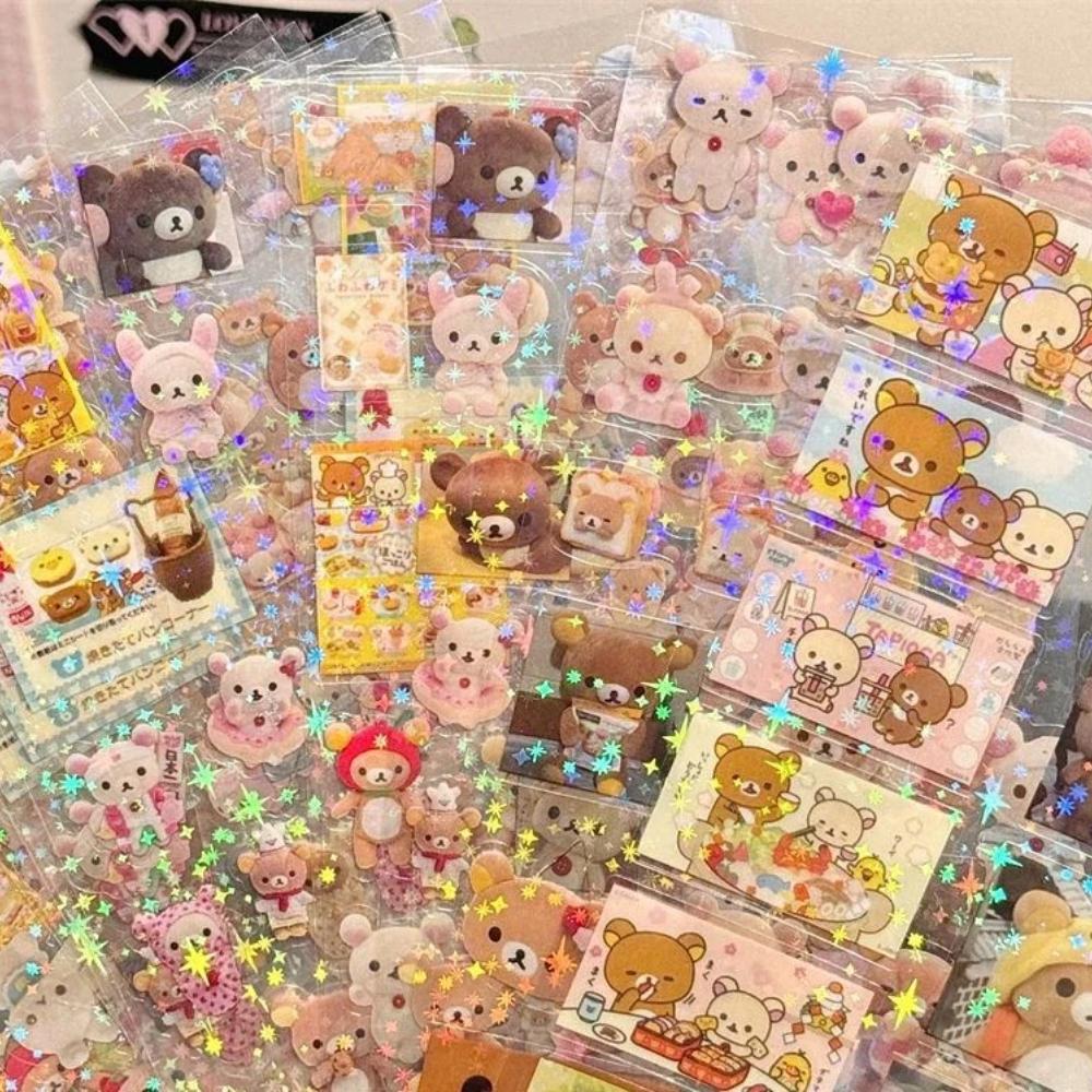 5Pcs Cartoon Cute Rilakkuma Stickers Die-Cutting Sticker Anime Handbooks Material Flashing Laser Sticker Kid Toy