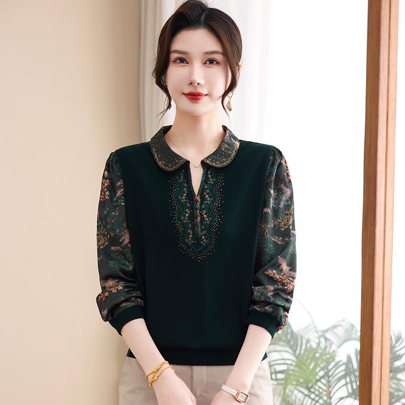

Stylish Nine-Sleeve Top for Middle-Aged Women - Spring Layer Shirt for Women in their 50s and 60s 4XL (suggested 145-165 jin)