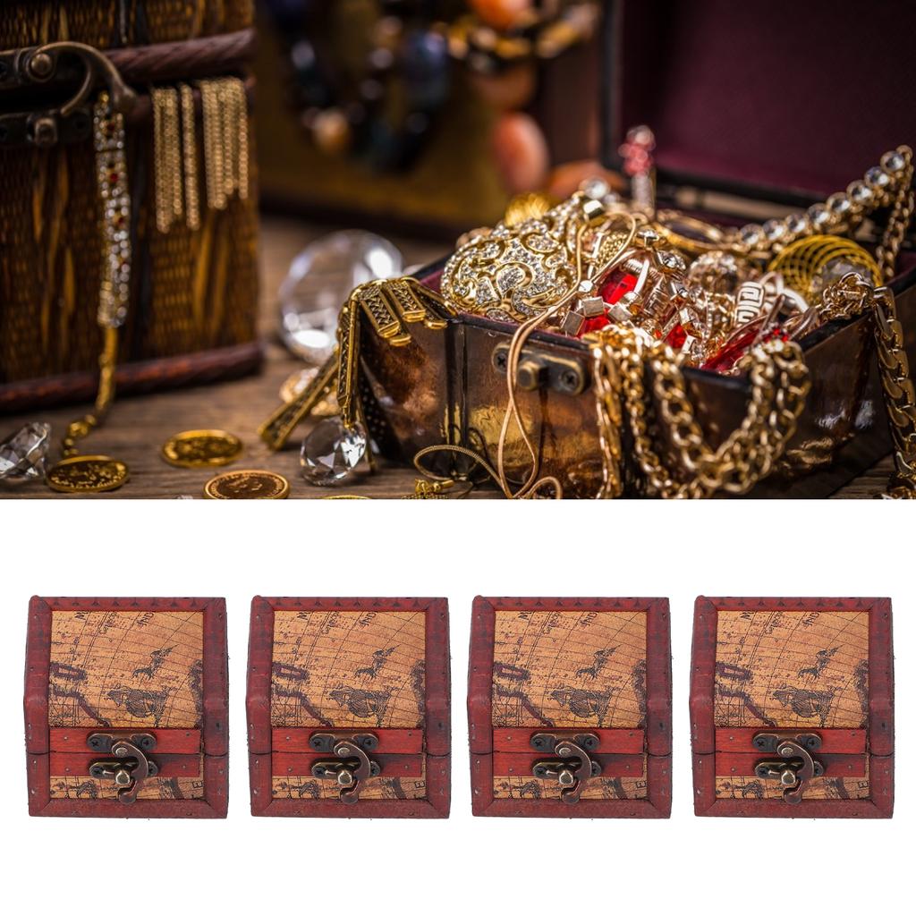 4PCS Antique Wooden Small Box Vintage Wooden Storage Case for Storing Jewelry Treasure