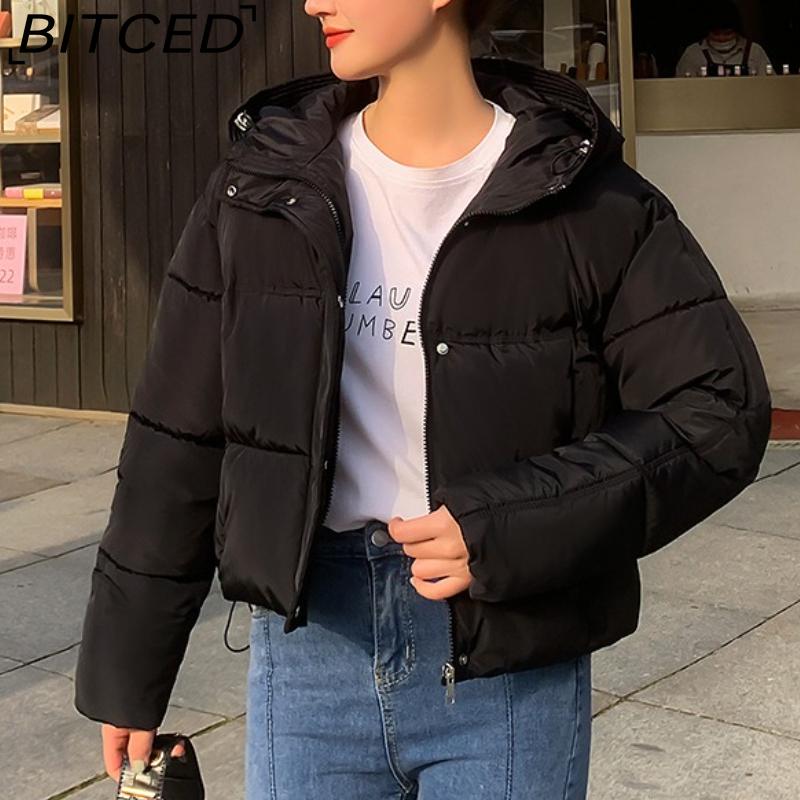 BITCED Minimalist Hooded Short Down-Filled Cotton Jacket Casual Puffer Jacket Lightweight Cotton Coat