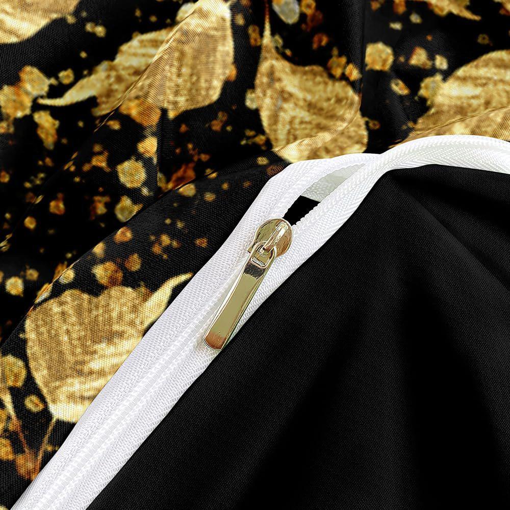 Goldenes Blatt Dreiteiliger Bettbezug 3D Digitaldruck Bettwäscheset Premium Luxus Bettdecke