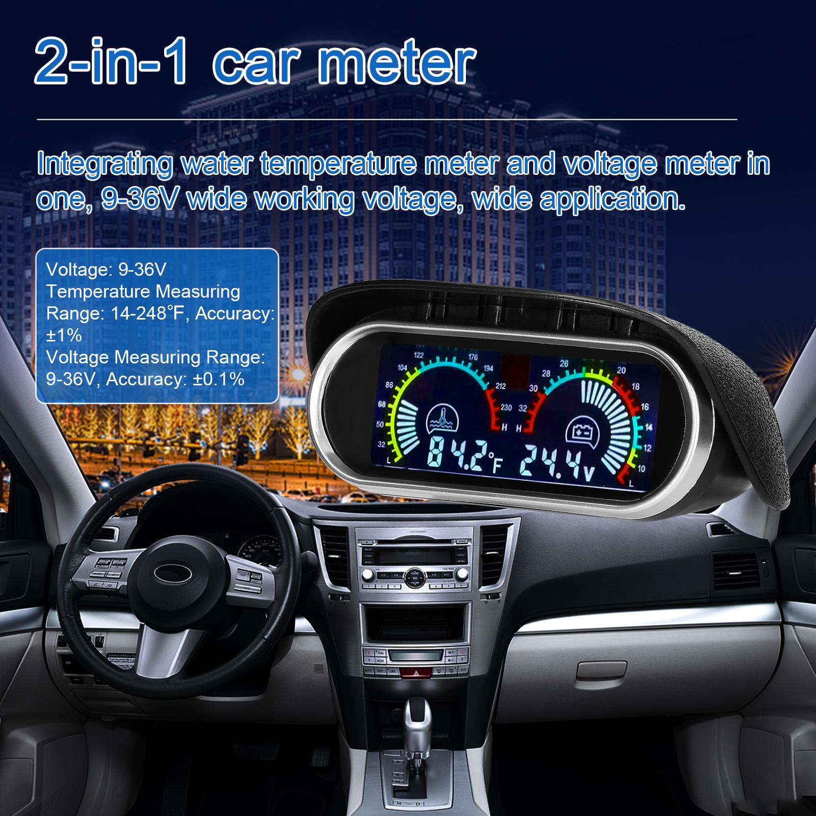 

2 in 1 Car Water Temperature Meter Voltmeter LCD Digital Display with Alarm 1 8NPT Sensor for Car Truck SUV RV