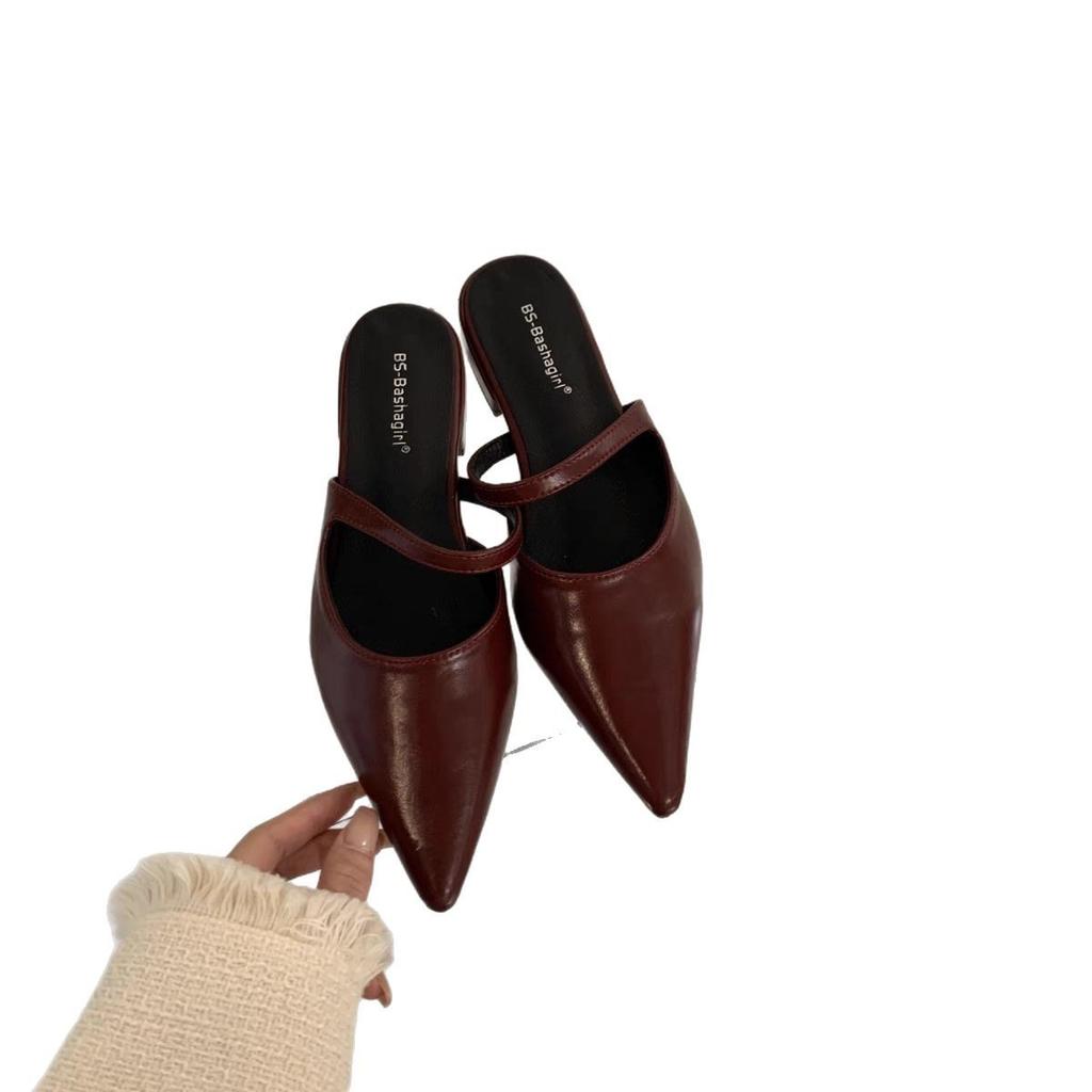 2025 spring new flat shoes fairy pointed toe one word with single shoes sandals lazy slippers fashion bag head half slippers