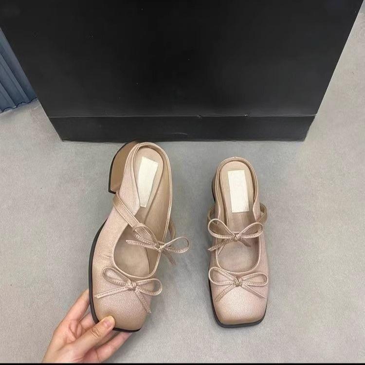 

Атласные туфли-мешки с квадратным бантом на голову женские весна-лето 2025 новые серебристые вечерние туфли на толстом каблуке 40