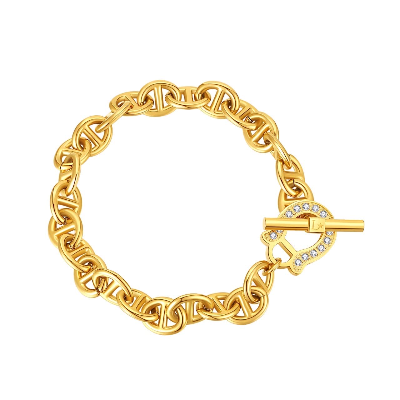 

[Lucliss] Horseshoe Anchor Chain Bracelet, Zirconia, Surgical Stainless Steel 316L, Gold