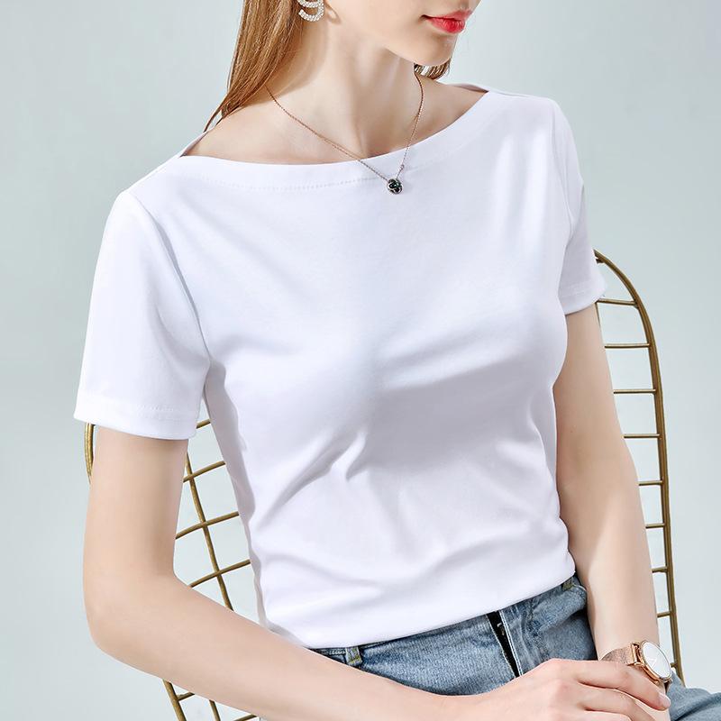 

Футболка с короткими рукавами из мерсерированного хлопка, чувствительная к льду, для женщин, летняя, новая женская футболка на одно плечо из чистого хлопка, топ на талии 2XL