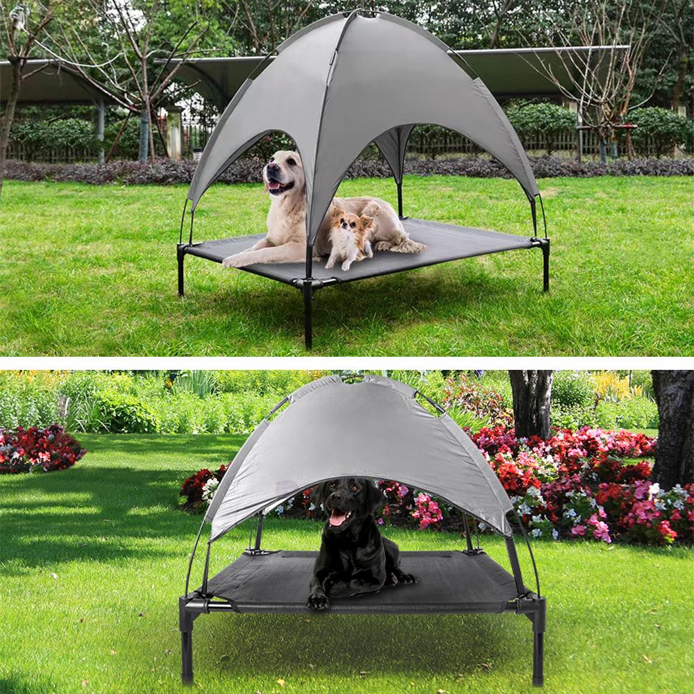 Aoresac Foldable Elevated Dog Bed with Sun Protection Canopy Indoor Outdoor Raised Pet Beds for Small Medium Large