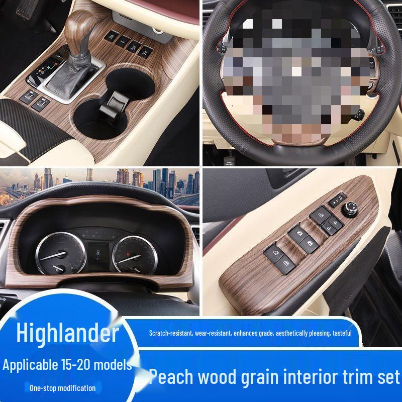 Compatible with 15-20 Highlander Center Console Gear Shift Panel & Cup Holder, Wood Grain Finish.