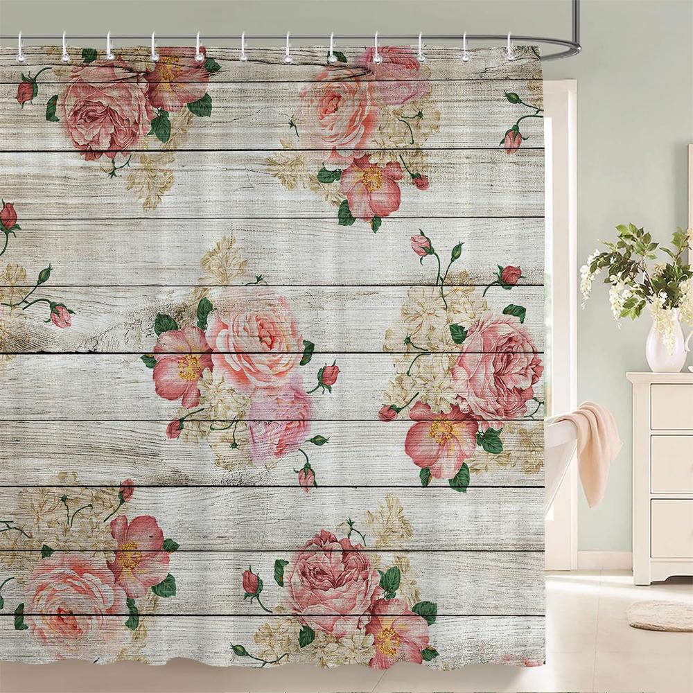 1 Pc Sunflower Patterned Polyester Material Shower Curtain Waterproof Fabric, Flowers Print Bathroom Curtain Partition Curtain