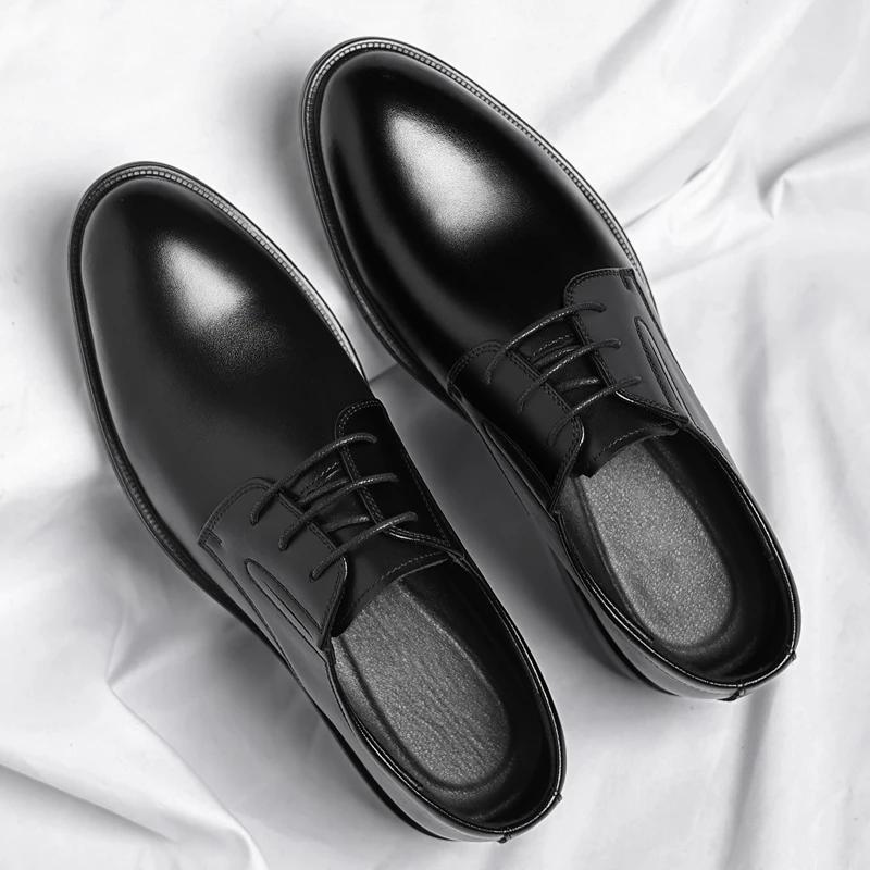 Oxfords Men's Shoe Lace Up Leather Men Dress Shoes Outdor Thick Bottom Black Lace Up Wedding Men Business Formal Shoes Men