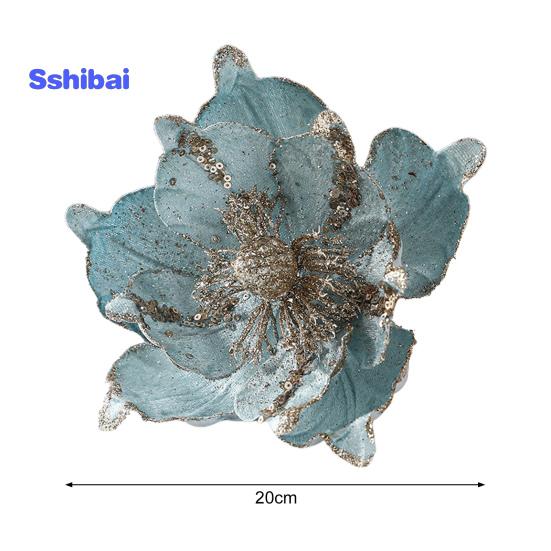 Glitter Artificial Flower Christmas Tree Decoration Vibrant Color Realistic Looking Easy To Hang Faux Flower Holiday Party Ornament