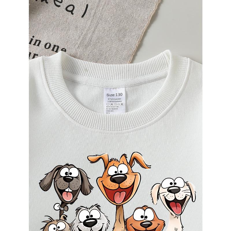 Kids Sweatshirt,Crew Neck Fashion Top, Fun "Happy Dogs Group" Patterned Sweatshirt, Suitable for Everyday Casual Wear