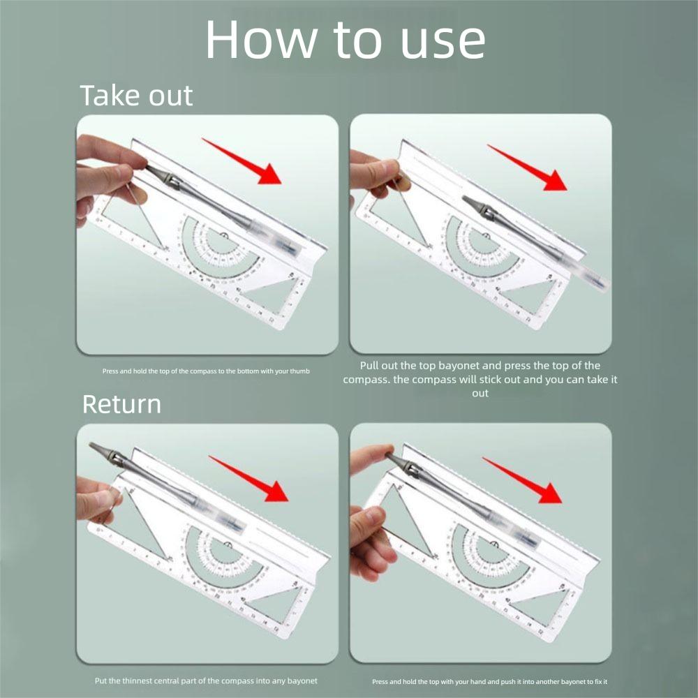Portable Protractor 8in1 Straightedge Durable Ruler Measurement Set Gift