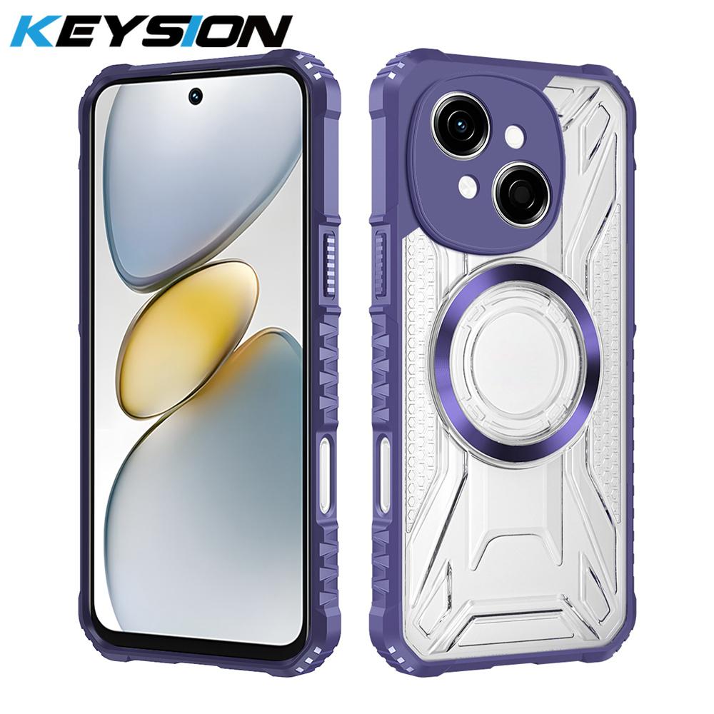 KEYSION Transparent Magnetic Case for TECNO Spark Go 1 1S Go 2025 Silicone+PC Heavy Duty Shockproof Phone Cover for Pop 9 4G